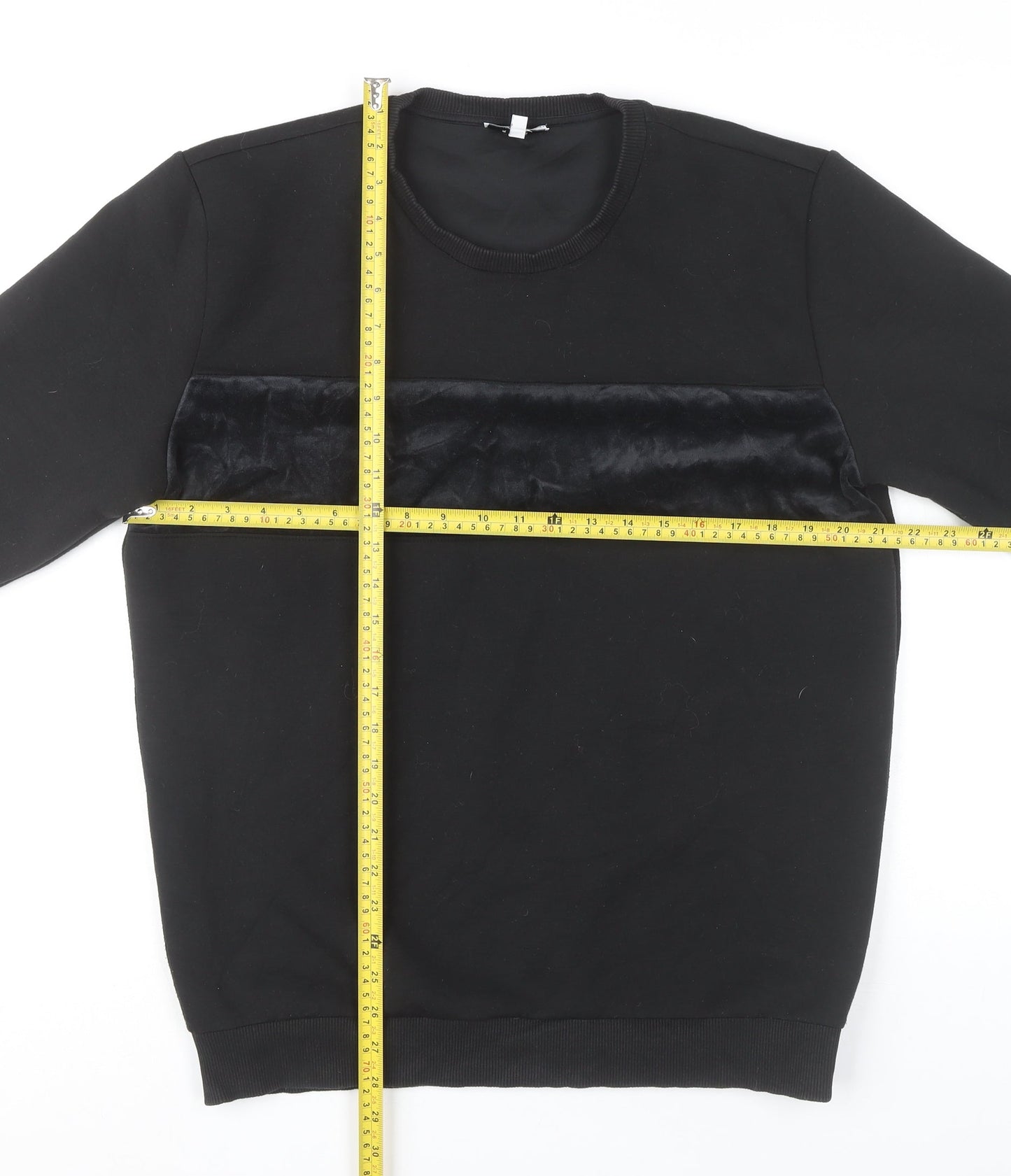Reiss Mens Black L Pullover Sweatshirt Crew Neck Velvet Trim
