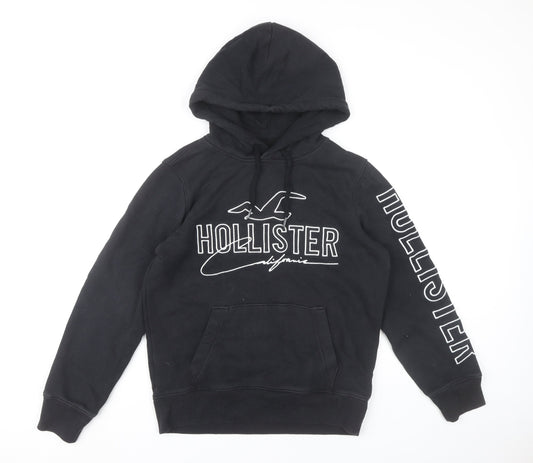 Hollister Mens Black XS Pullover Hoodie Graphic Logo Hoodie