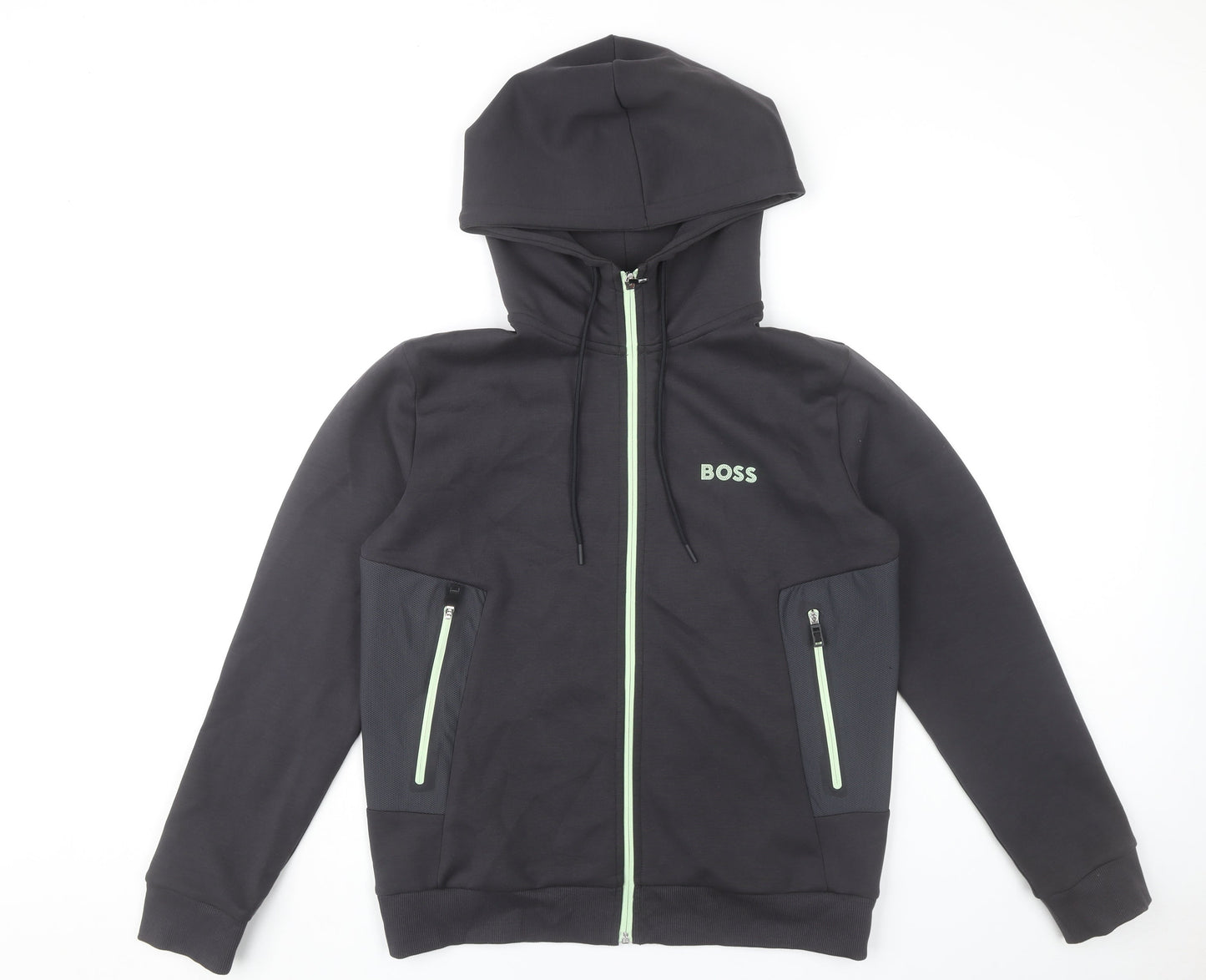 BOSS Men’s Black Full Zip Hoodie Size S Regular Fit with Logo