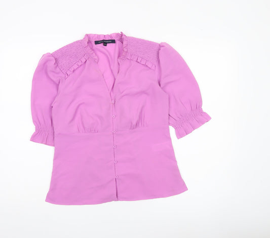 French Connection Womens Pink Size 10 Tunic Blouse 3/4 Sleeve V-Neck