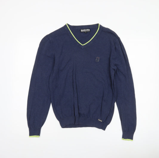 Lambretta Men’s Blue Cotton V-Neck Jumper Sweater M