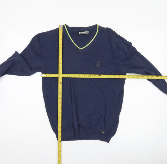 Lambretta Men’s Blue Cotton V-Neck Jumper Sweater M
