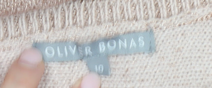Oliver Bonas Women’s Beige Knit Tie Back Blouse Size 10