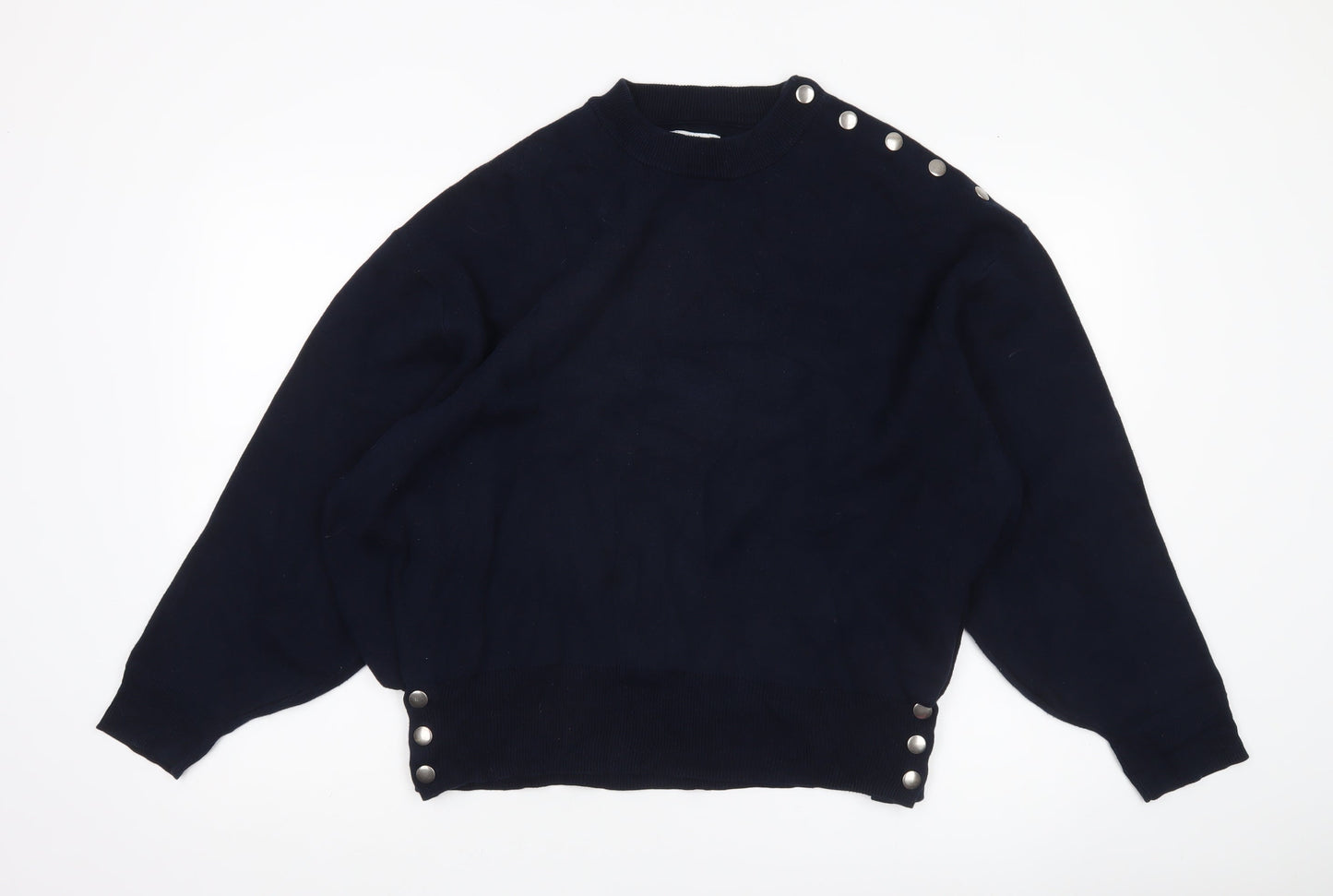 Pull&Bear Womens Black Size 8 Crew Neck Button Pullover Jumper