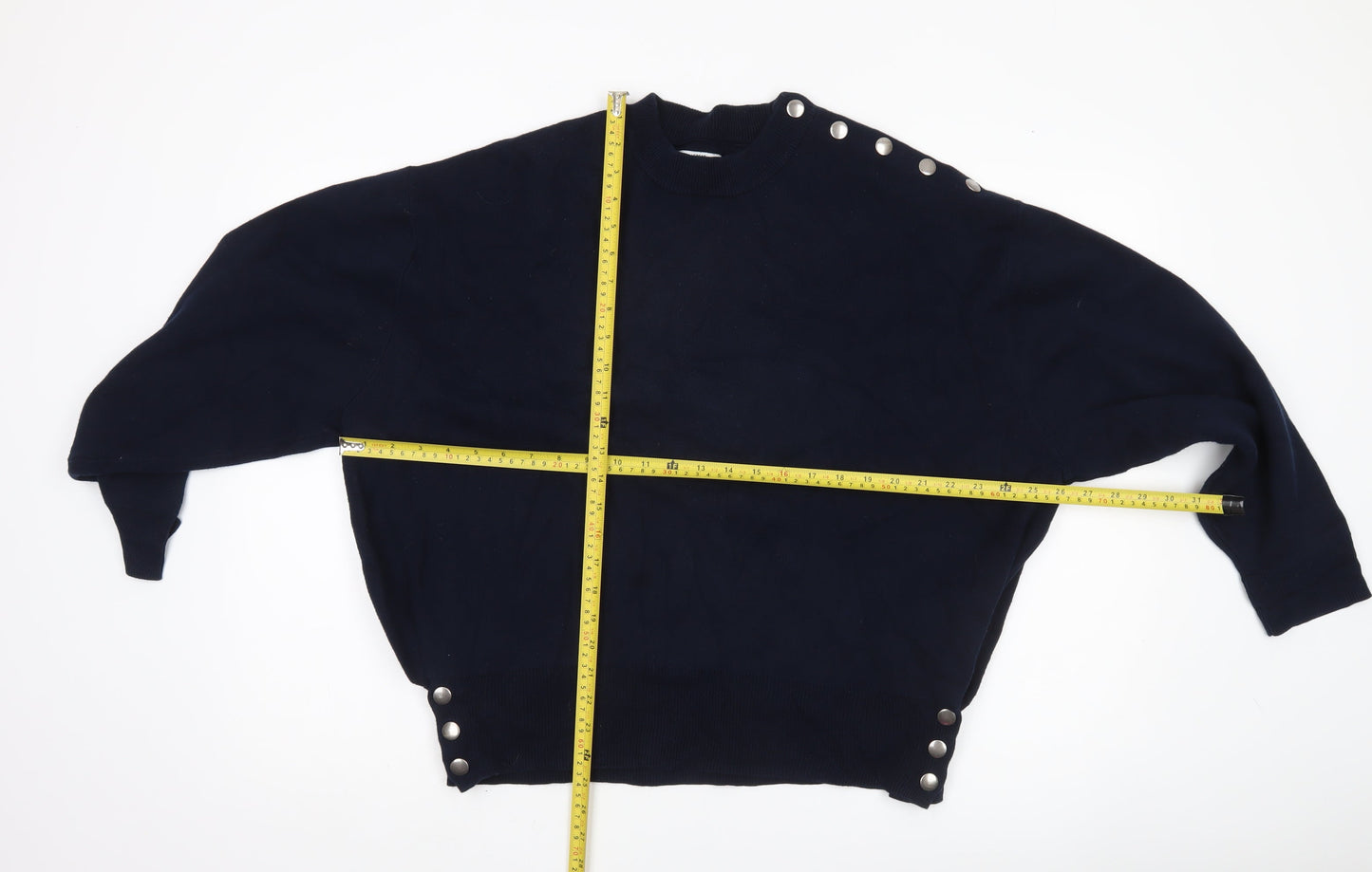 Pull&Bear Womens Black Size 8 Crew Neck Button Pullover Jumper