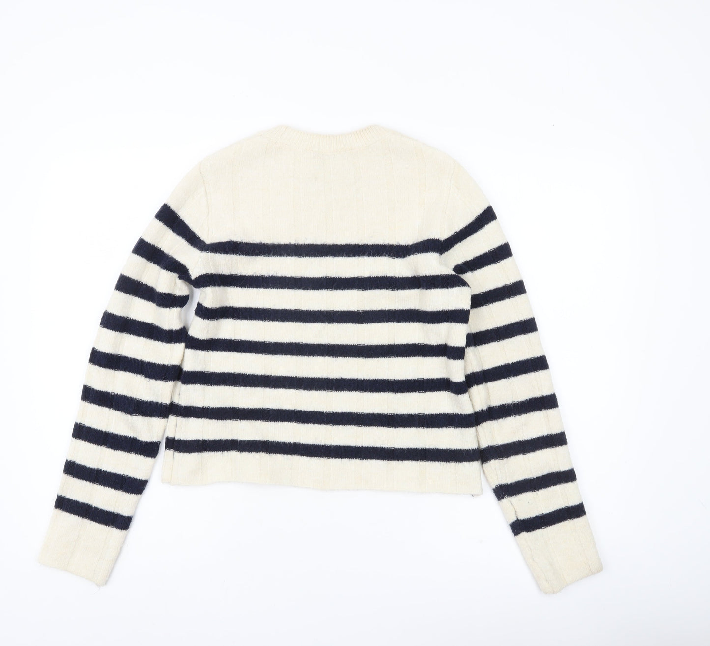 MNG Womens Ivory Black Striped Knit Jumper Medium Regular Fit