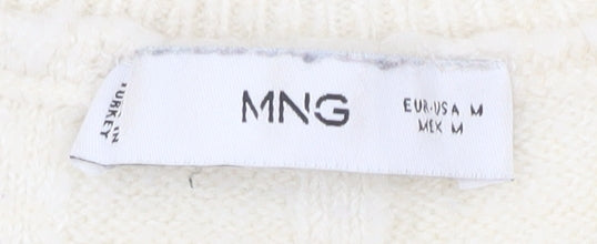 MNG Womens Ivory Black Striped Knit Jumper Medium Regular Fit