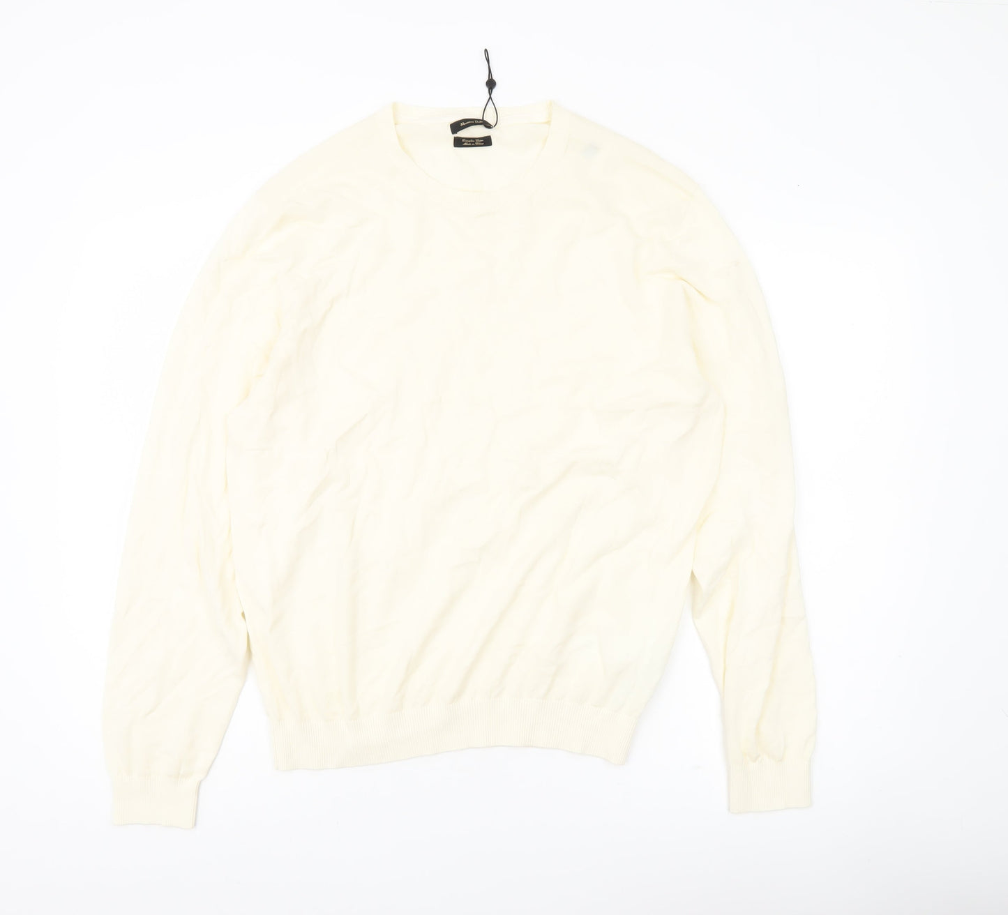 Massimo Dutti Men’s Ivory Cotton Crew Neck Jumper Size L