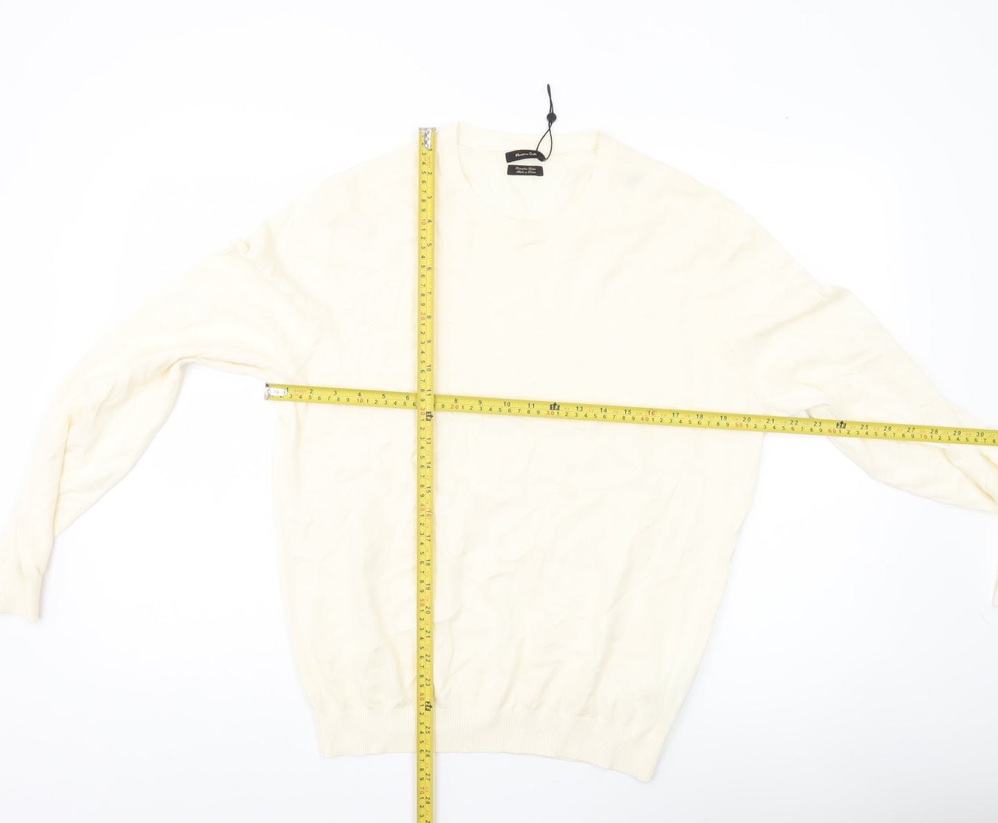 Massimo Dutti Men’s Ivory Cotton Crew Neck Jumper Size L