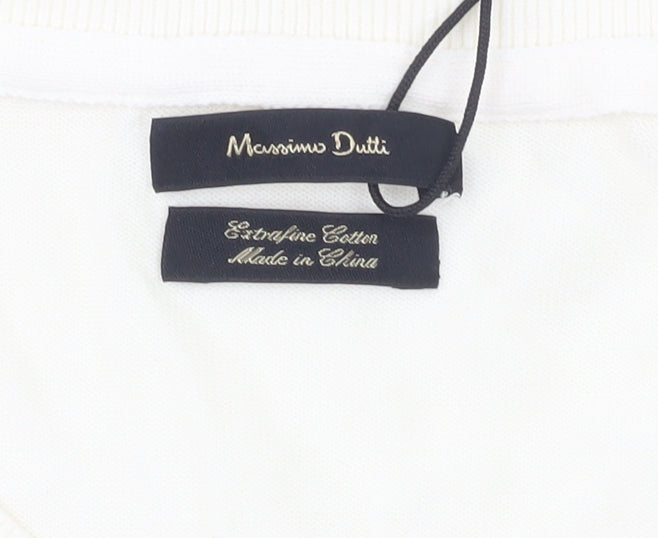 Massimo Dutti Men’s Ivory Cotton Crew Neck Jumper Size L