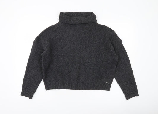 Superdry Womens Grey Roll Neck Jumper Size 14 Wool Blend