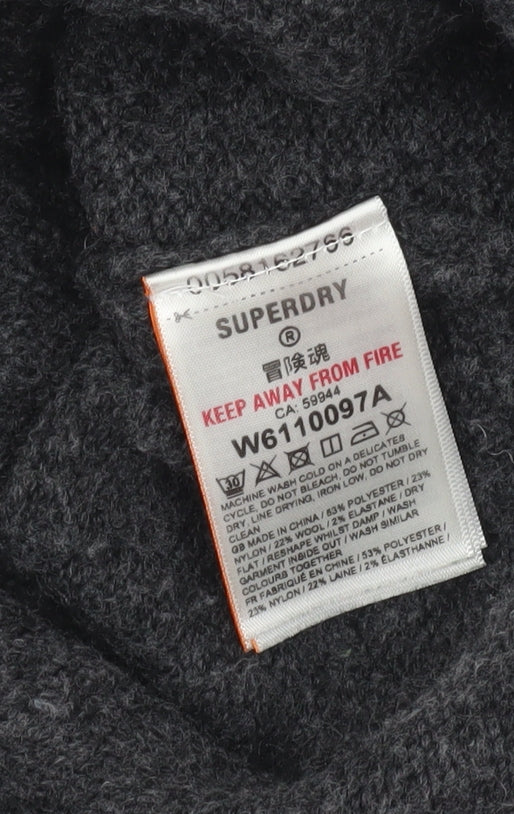 Superdry Womens Grey Roll Neck Jumper Size 14 Wool Blend