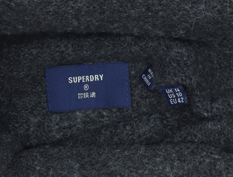Superdry Womens Grey Roll Neck Jumper Size 14 Wool Blend