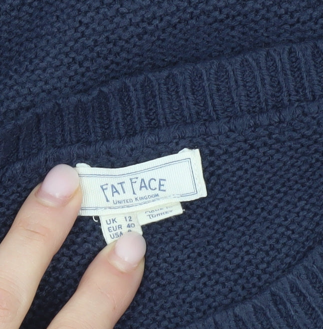 Fat Face Women’s Blue Crew Neck Button Jumper UK 12 Regular Fit