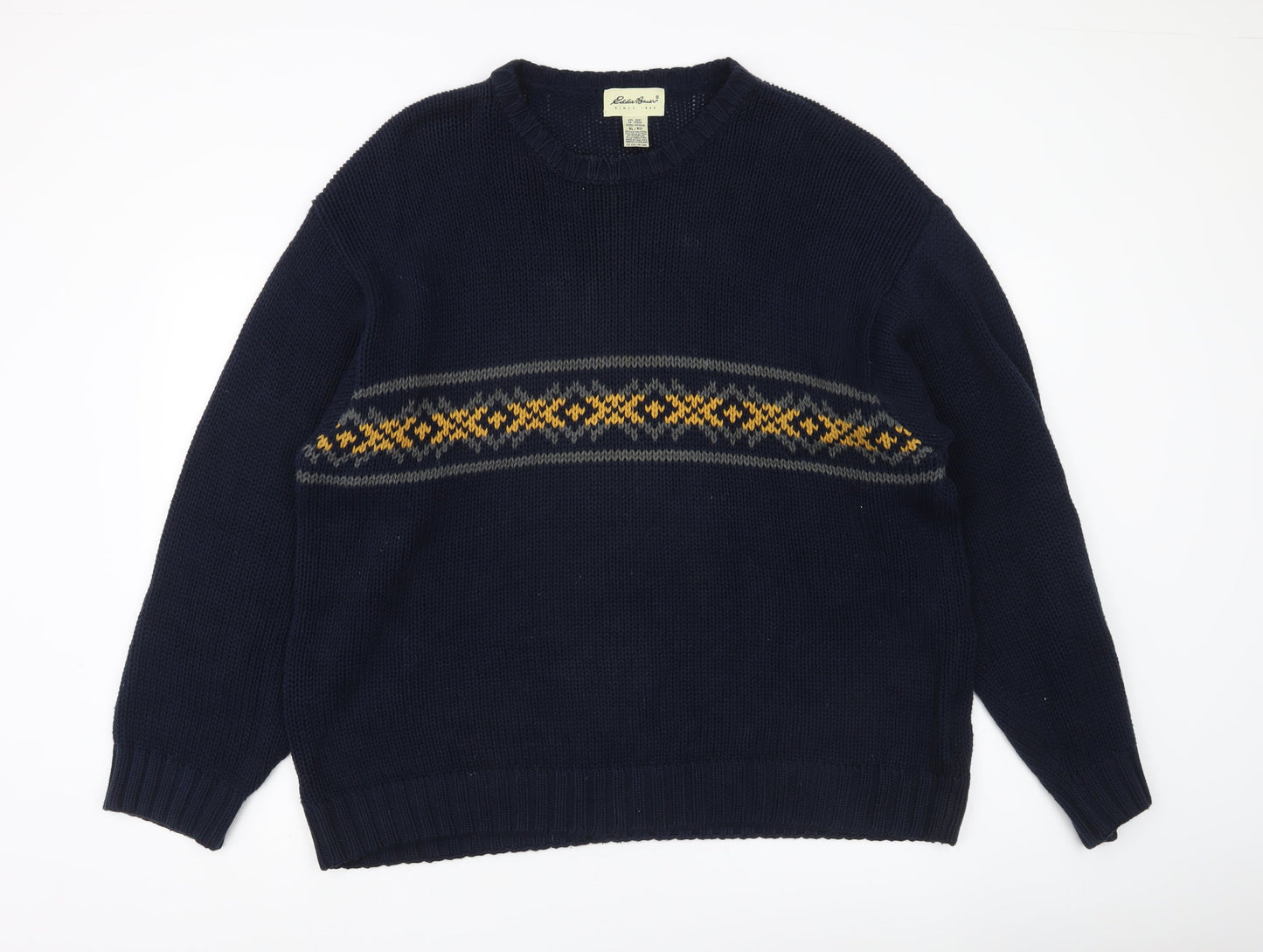 Eddie Bauer Men’s Blue Fair Isle Cotton Pullover Jumper XL