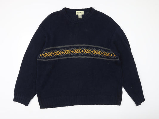 Eddie Bauer Men’s Blue Fair Isle Cotton Pullover Jumper XL