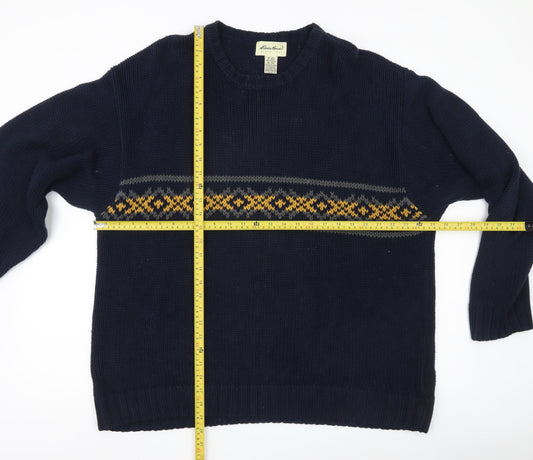 Eddie Bauer Men’s Blue Fair Isle Cotton Pullover Jumper XL