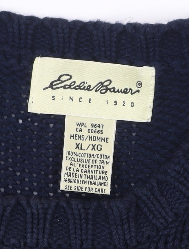 Eddie Bauer Men’s Blue Fair Isle Cotton Pullover Jumper XL