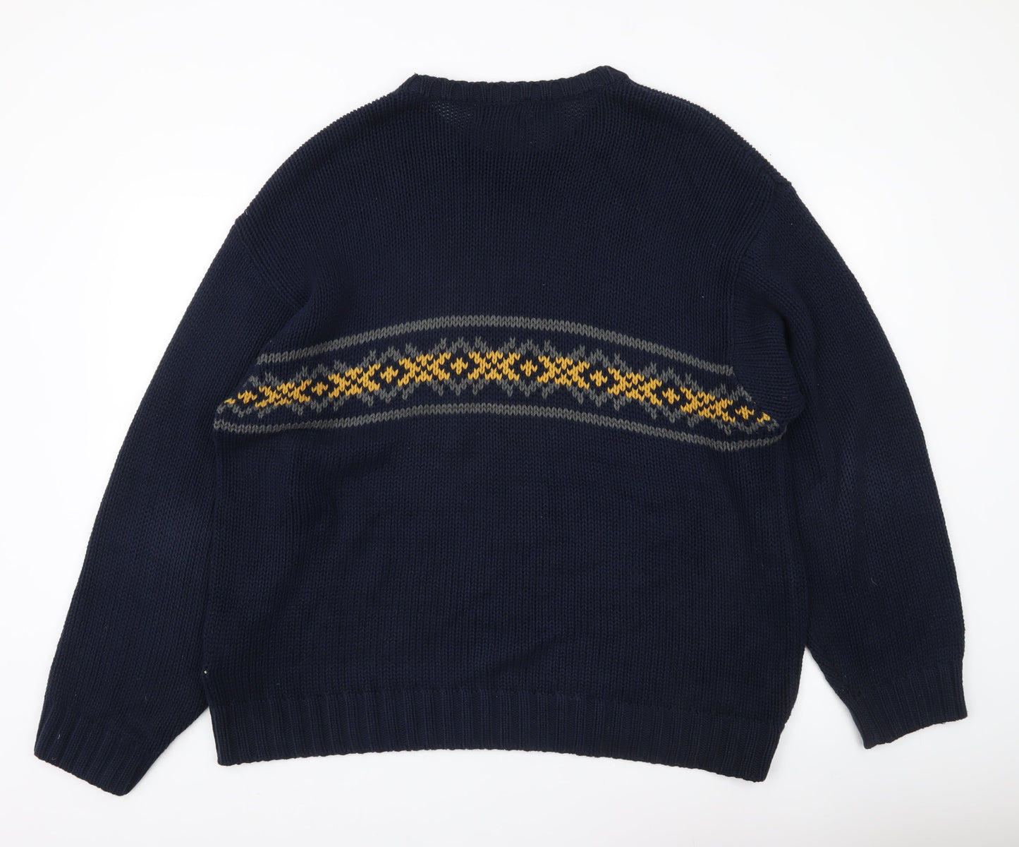 Eddie Bauer Men’s Blue Fair Isle Cotton Pullover Jumper XL