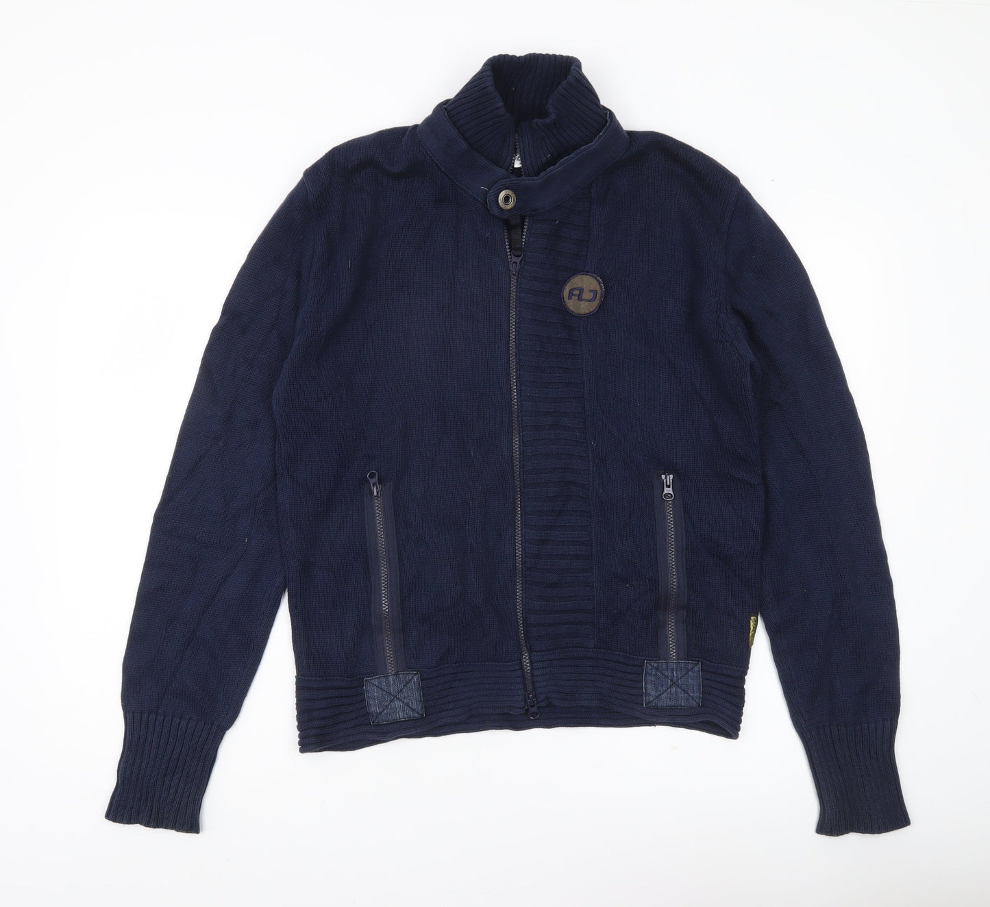 Armani Jeans Men’s Blue Cotton Full Zip Mock Neck Jumper M