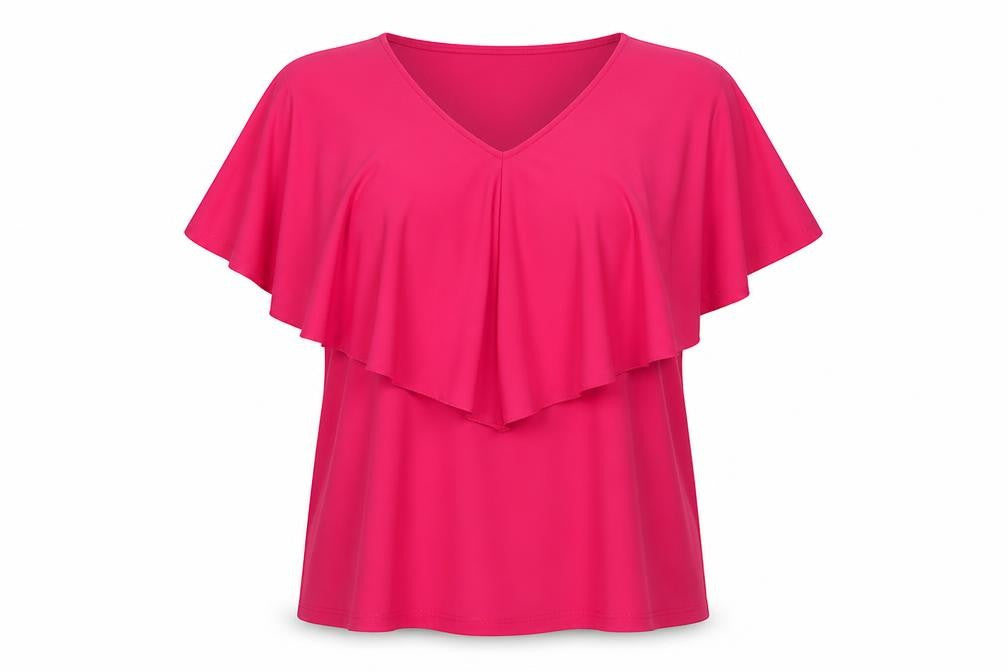 Together Women’s Pink Ruffle V-Neck Tunic Blouse Size S