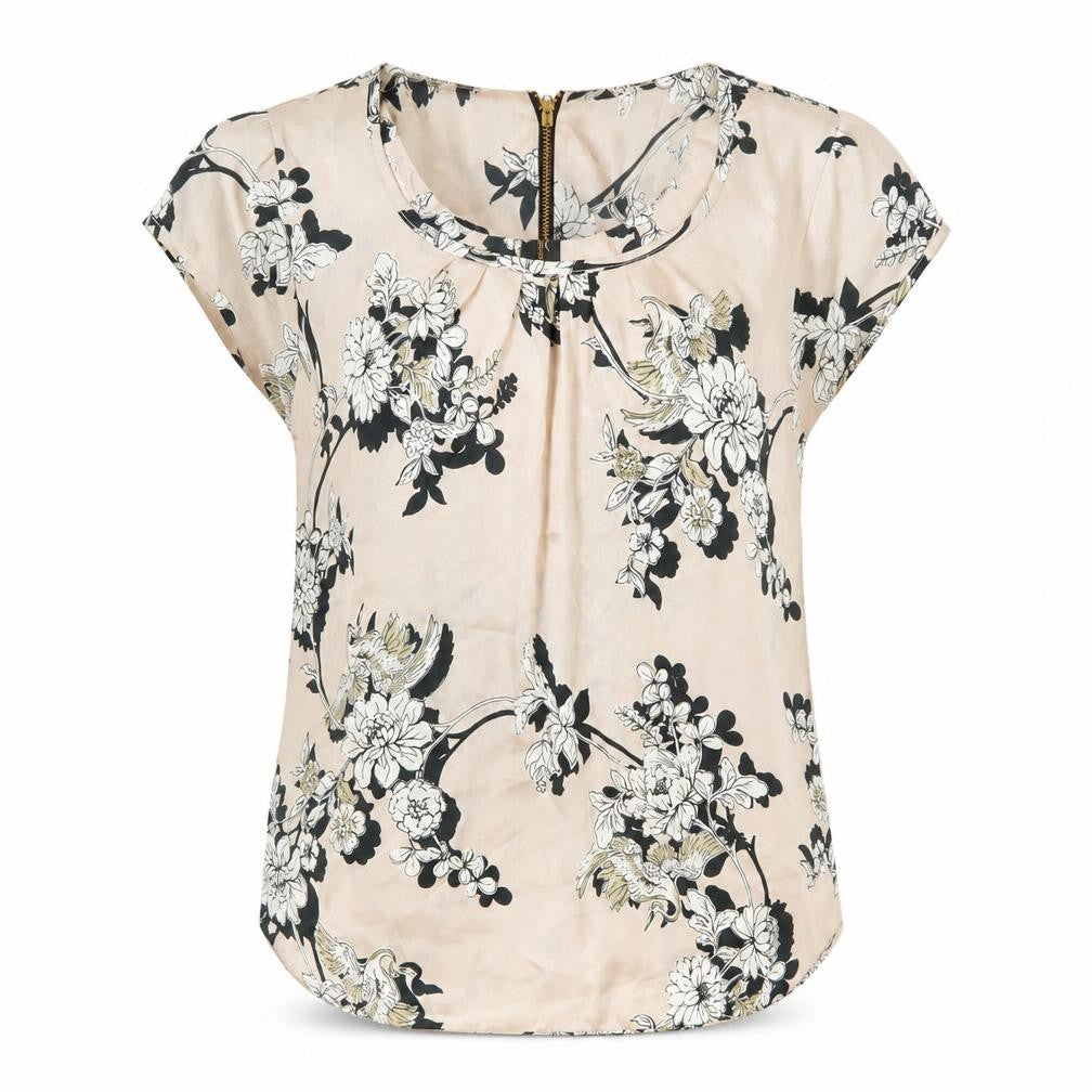 k&d London Womens Beige Floral Blouse UK 12 Short Sleeve Tunic