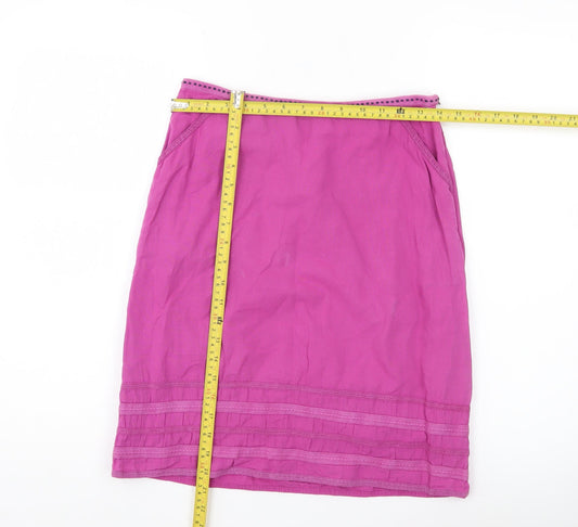 White Stuff Womens Pink Size 8 Linen Cotton Knee Length Pencil Skirt