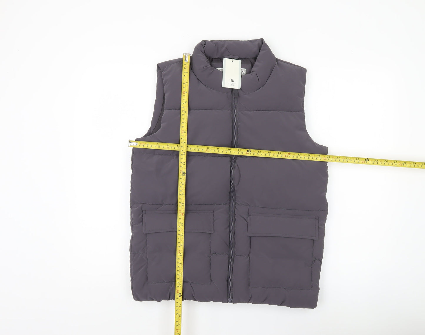 Tu Girls Grey Puffer Bodywarmer 13-14Y Regular Fit Quilted Zip Waistcoat