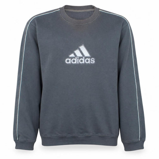 Front view of Adidas Men’s Grey Pullover Sweatshirt, size S, Crew Neck Logo
