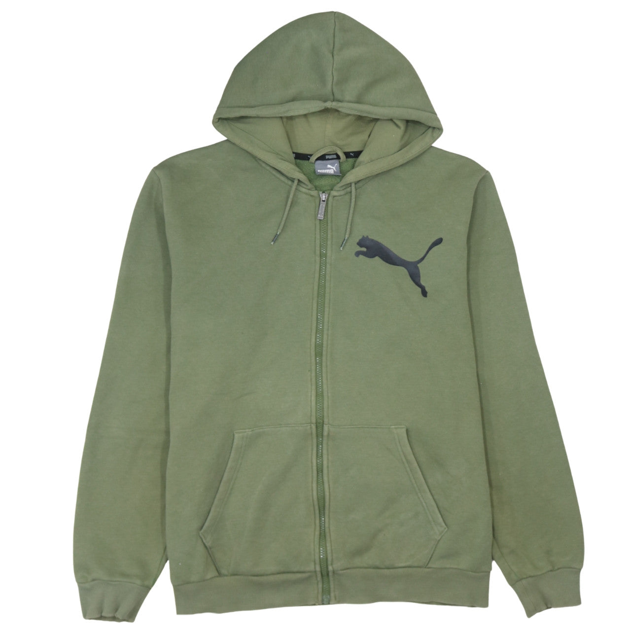 Puma Men’s Green Full Zip Hoodie L Sports Logo Graphic Sweatshirt