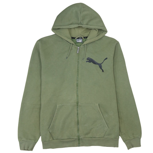 Puma Men’s Green Full Zip Hoodie L Sports Logo Graphic Sweatshirt