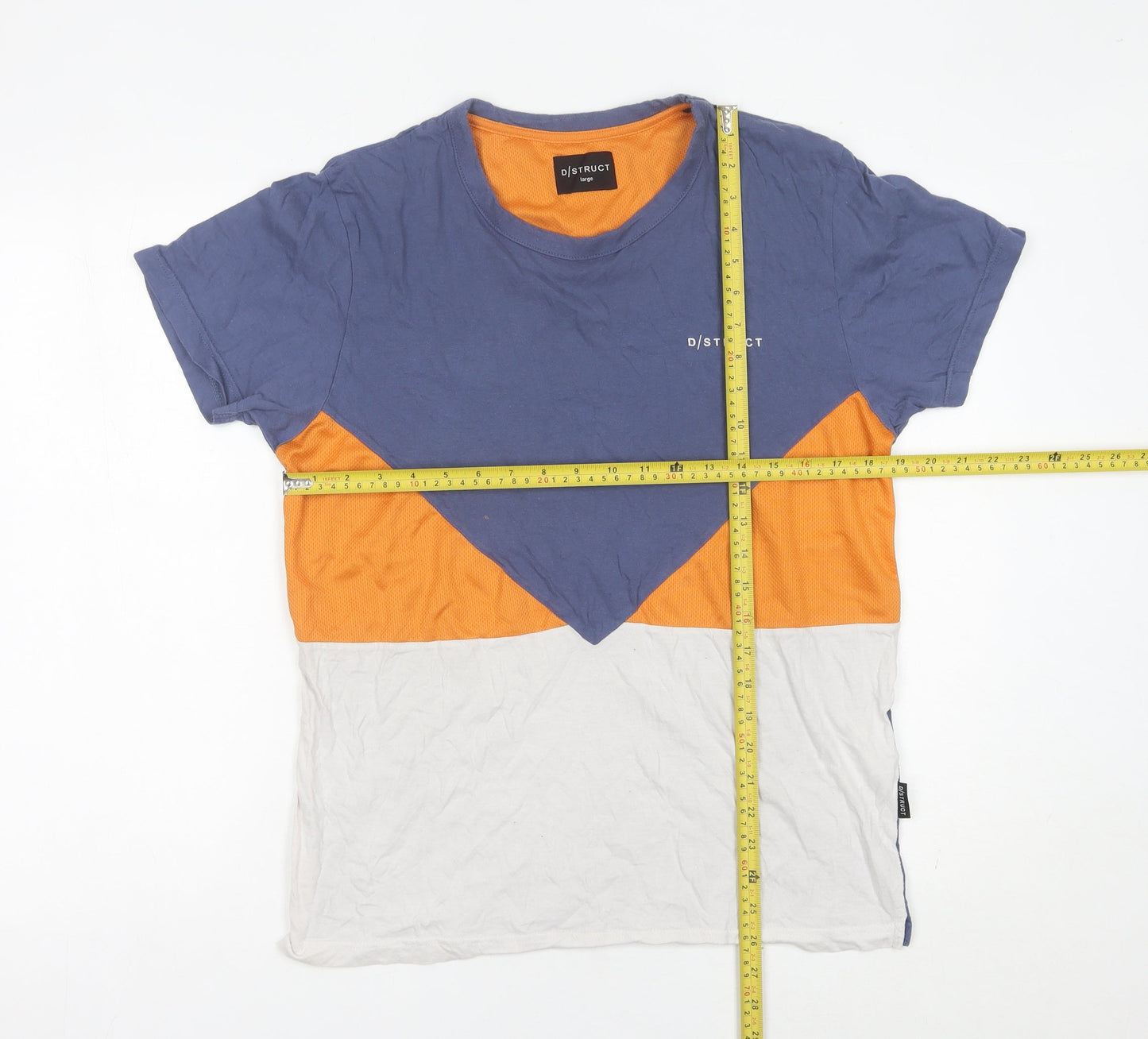 D/Struct Men Blue Orange White Colourblock Crew Neck T-Shirt Size L