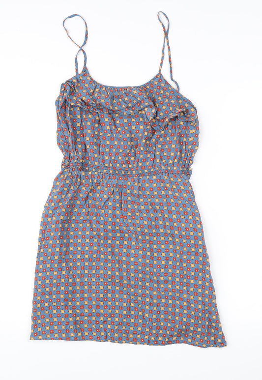 Jack Wills Womens Blue Floral Silk Cotton Slip Dress UK 10 Summer