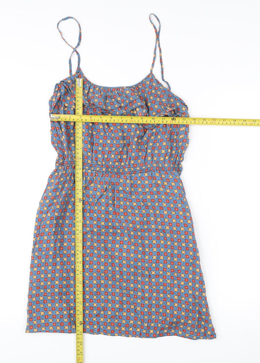 Jack Wills Womens Blue Floral Silk Cotton Slip Dress UK 10 Summer