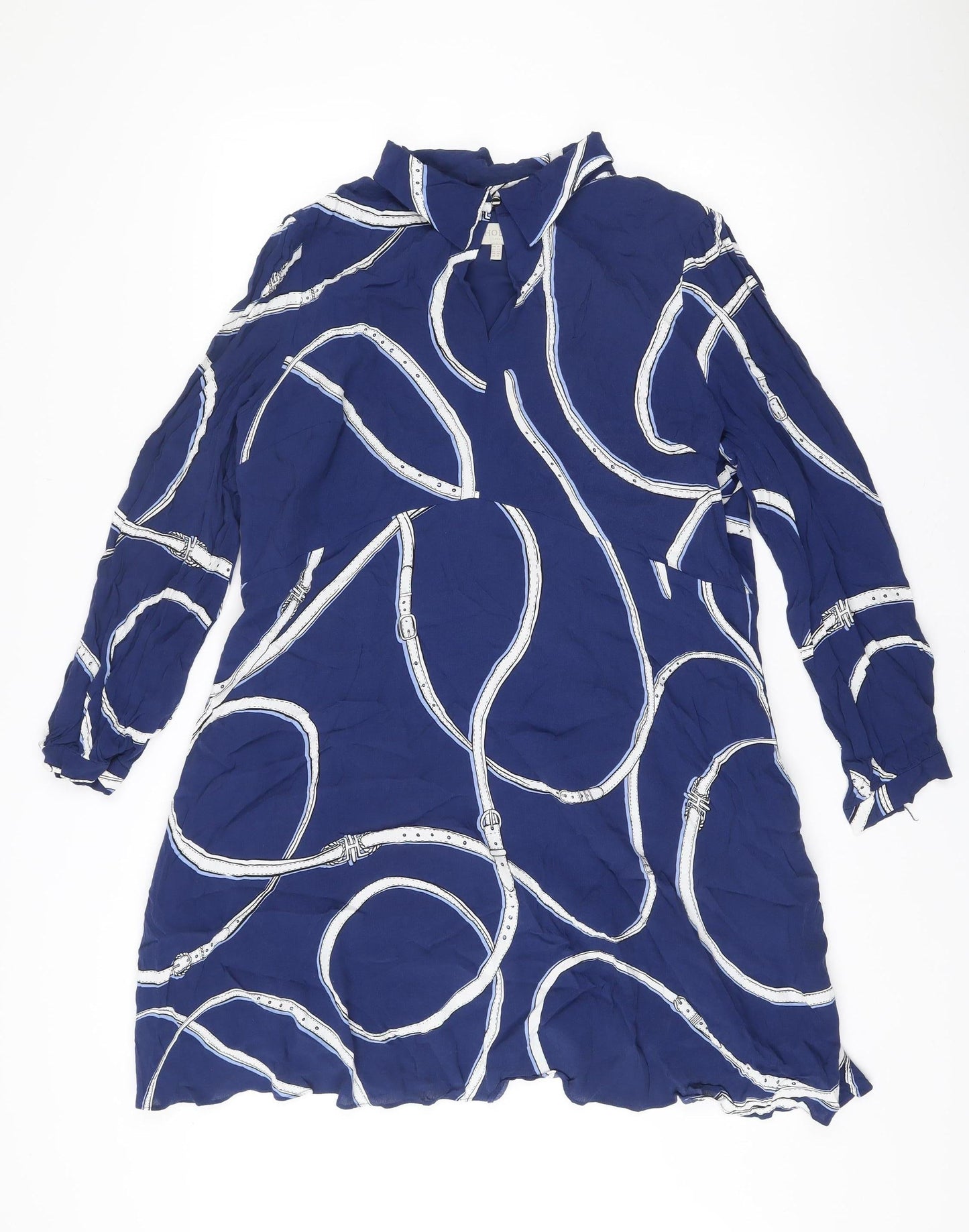 Hobbs Women’s Blue Belt Print Collared Shirt Dress Size 18