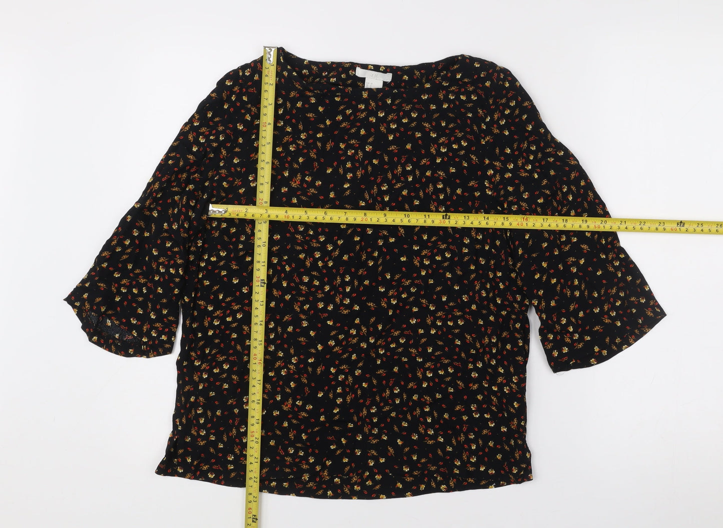 H&M Womens Black Floral Tunic Blouse Size 4 Regular Viscose