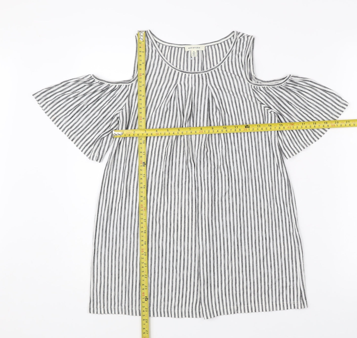 Max Studio Women’s Black White Striped Cold Shoulder Tunic Blouse S