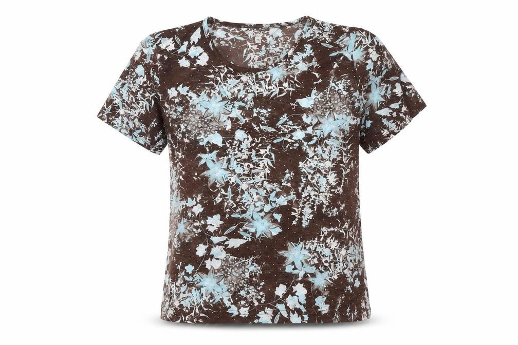 TIGI Wear Womens Brown Floral Print Polyester T-Shirt Size 10