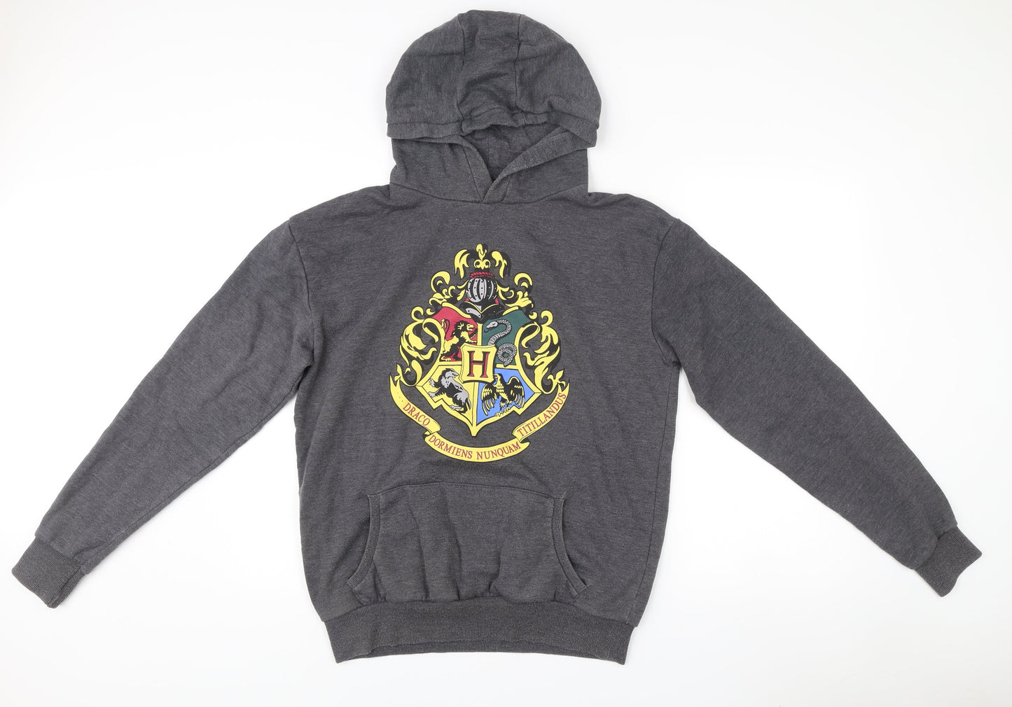 Harry Potter Mens Grey Pullover Hoodie Size M Graphic Hogwarts Crest