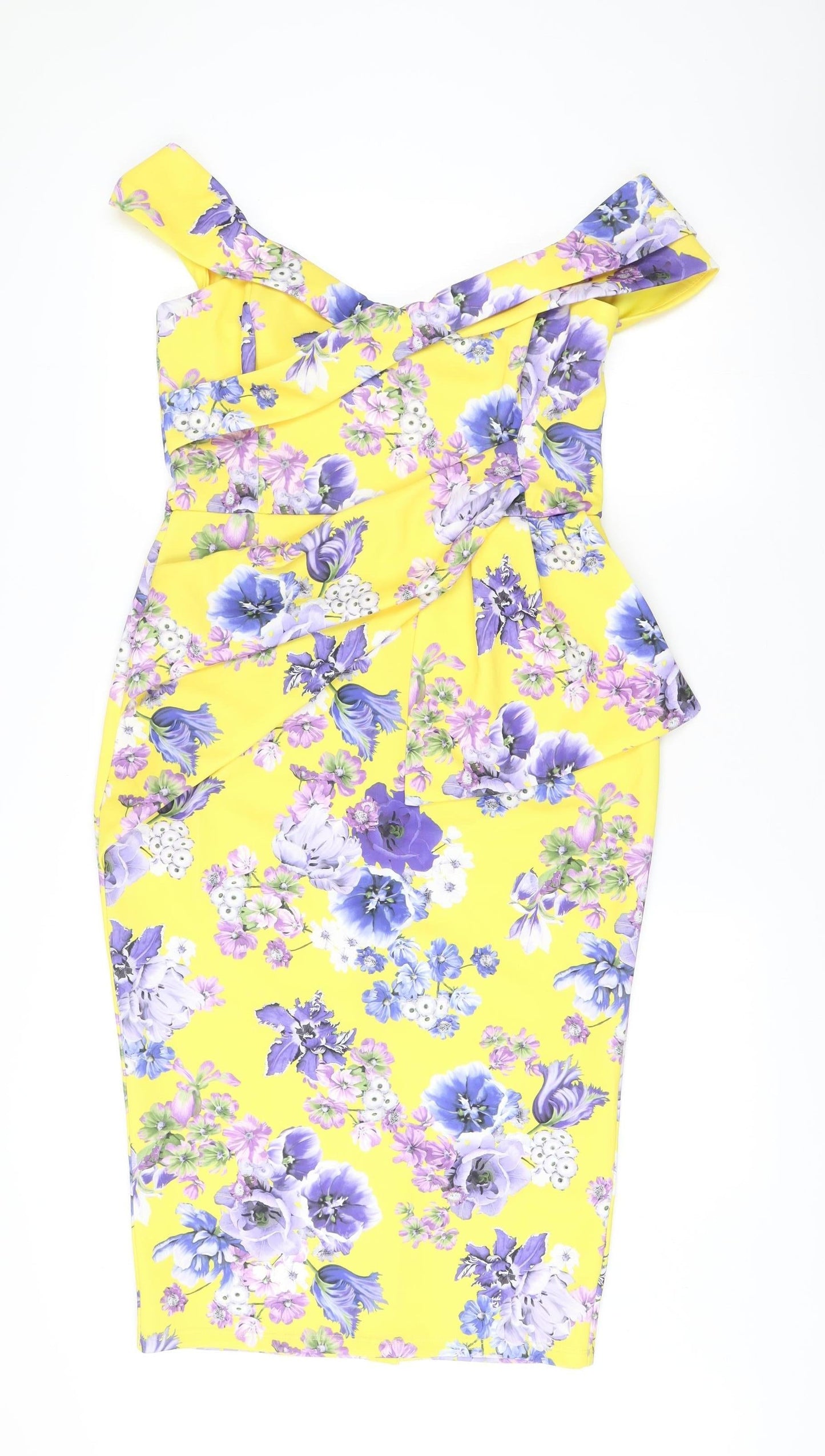 ASOS Women’s Yellow Floral Bodycon Dress Size 14 Sleeveless Zip