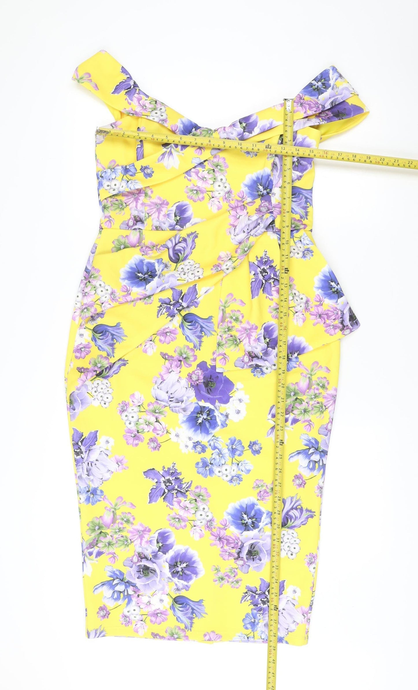 ASOS Women’s Yellow Floral Bodycon Dress Size 14 Sleeveless Zip
