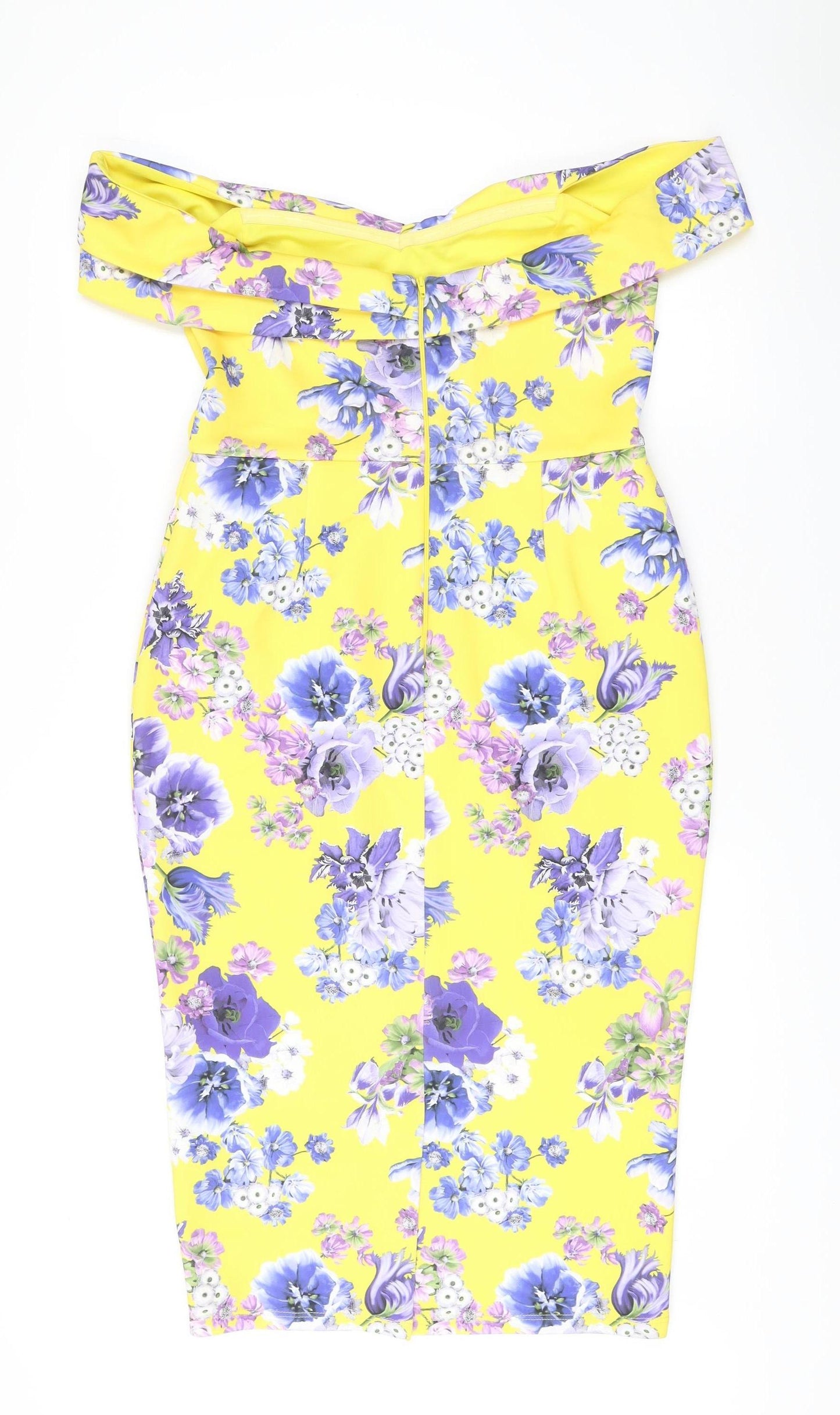 ASOS Women’s Yellow Floral Bodycon Dress Size 14 Sleeveless Zip