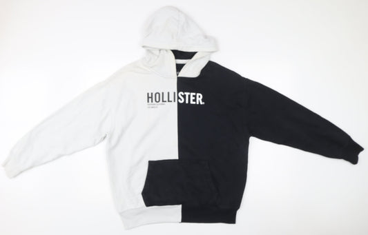 Hollister Mens Medium Black White Pullover Hoodie Logo Graphic