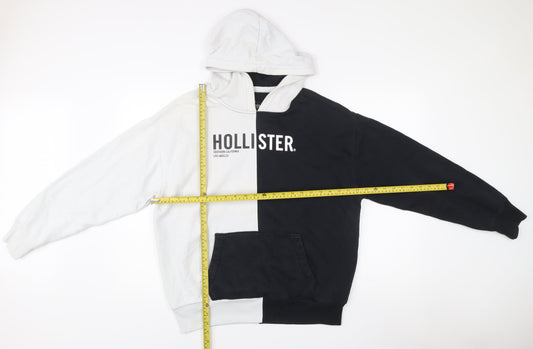 Hollister Mens Medium Black White Pullover Hoodie Logo Graphic