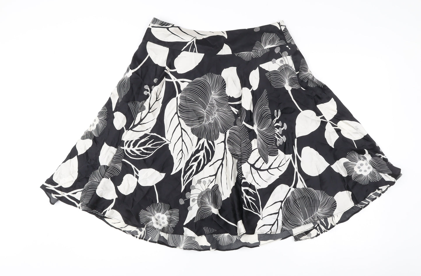 Coast Womens Black Floral Silk A-Line Knee Length Skirt Size 12