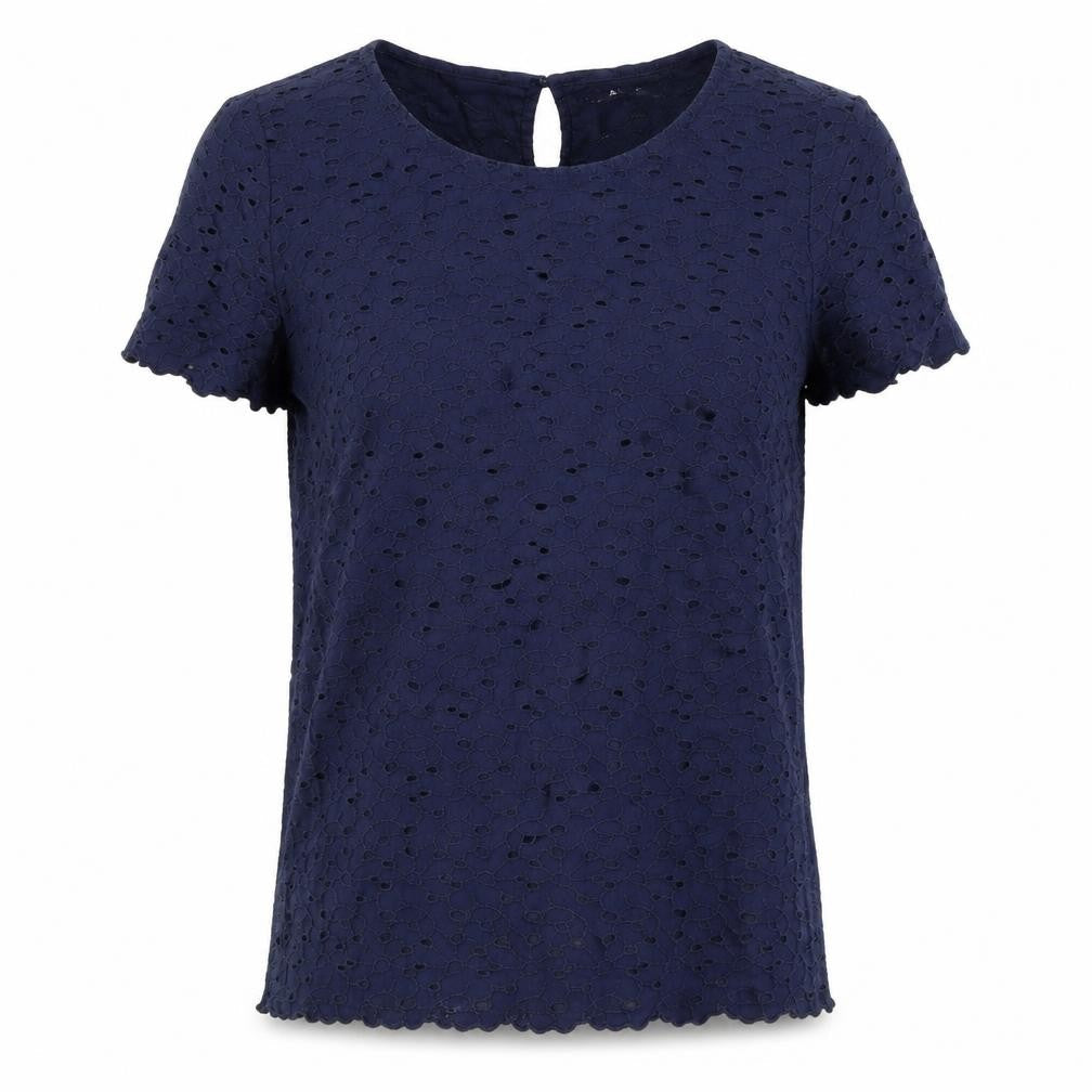 Marks and Spencer Womens Blue Size 8 Cotton Lace Blouse
