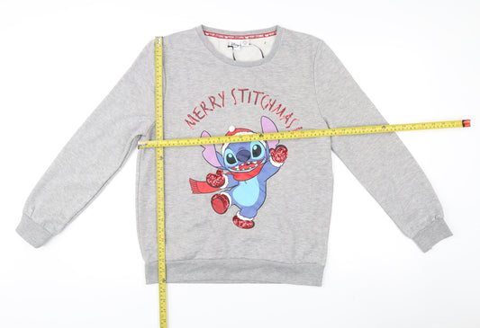 Disney Women’s Grey Stitch Christmas Sweatshirt Size 10 Pullover Jumper