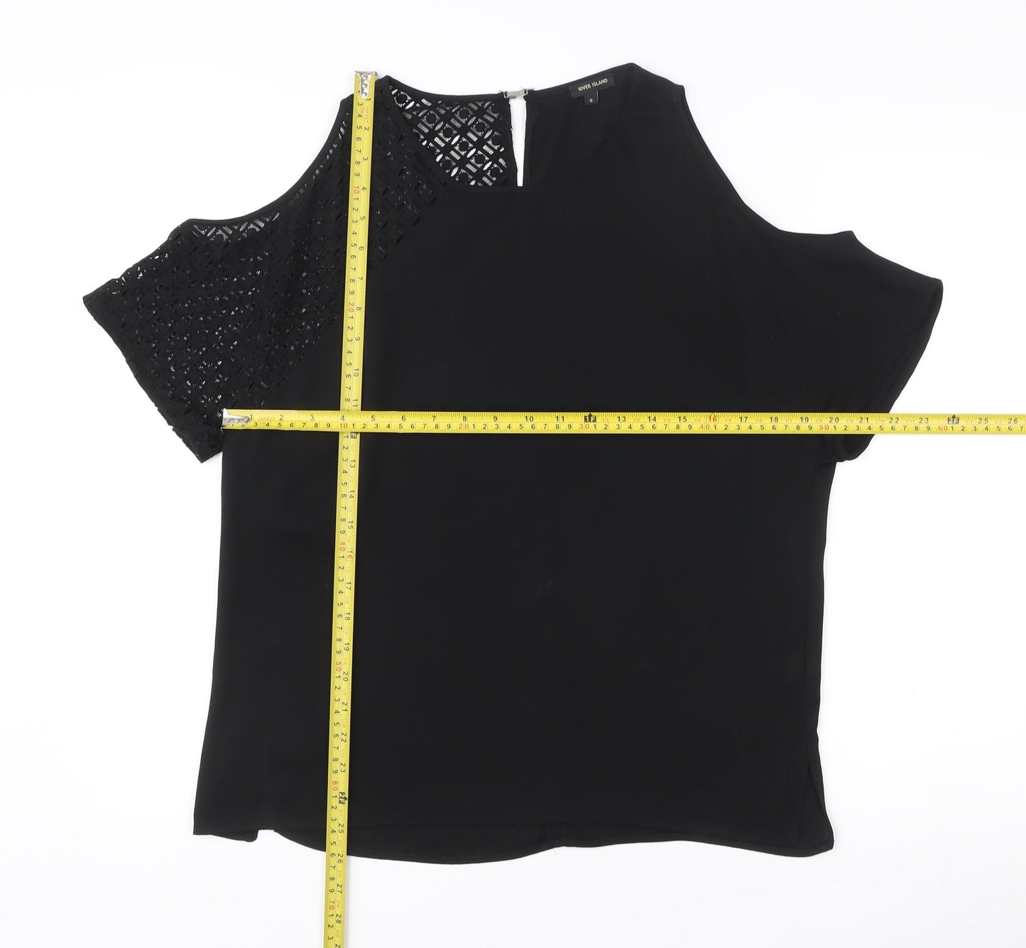 River Island Womens Black Cold Shoulder Lace Blouse Size 8