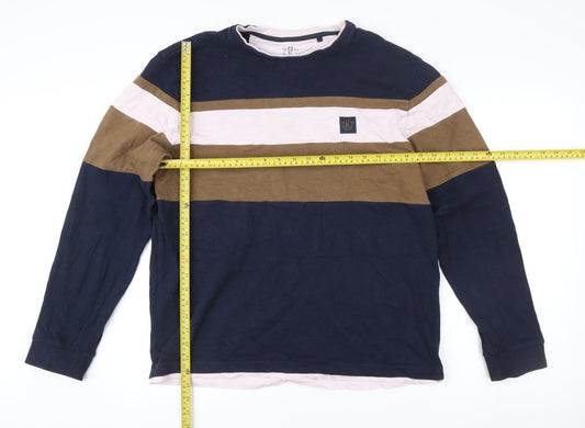 Next Men’s Blue Brown Stripe Sweatshirt L Long Sleeve Pullover