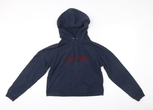 Jack Wills Womens Navy Hoodie UK 10 Cotton Blend Logo Pullover